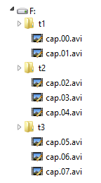Directory tree; capture files in folders t1, t2 & t3